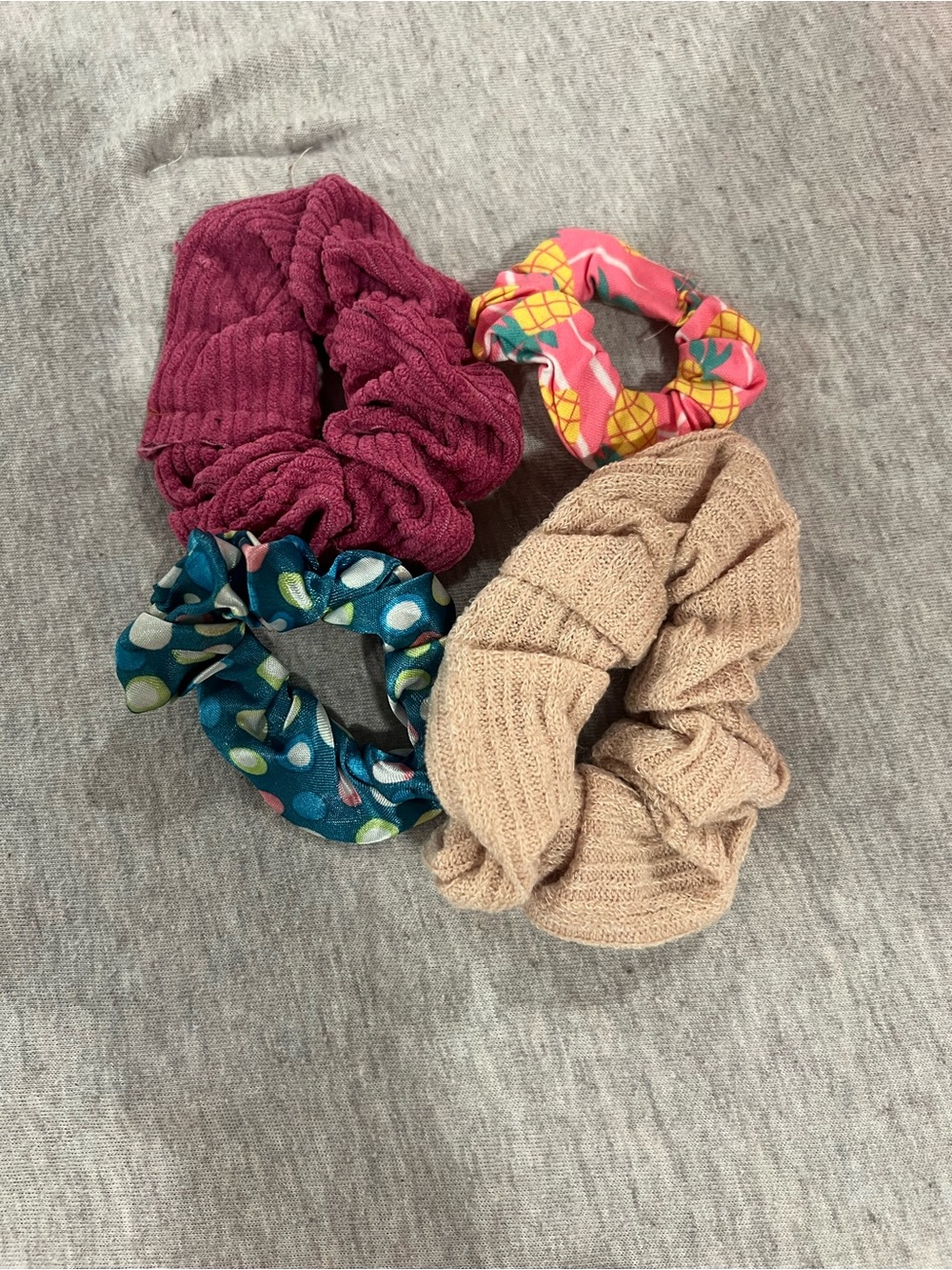 Assorted Women’s Scrunchie Set - Pink, Teal, Mauve, Beige